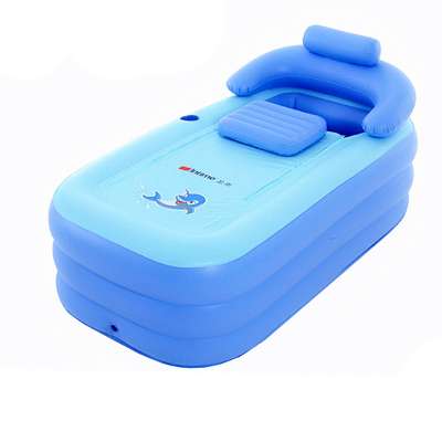 Inflatable Portable Bath Tub Adult PVC Foldable Free Standing Bathtub for Adult Spa Blue Color