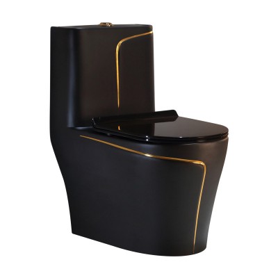 2020 Modern New Black Gold Line Bathroom Ceramic Toilet Prices Washdown One Piece WC P-trap/S-trap Color Toilets