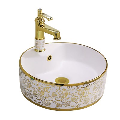 Ceramic Bathroom Luxury Color Painted Gold Washing Basin Sink Porcelain Lavabo