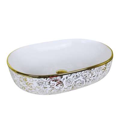 Fashion Color Sanitary Ware Ceramic Gold Art Basin Sink for Bathroom